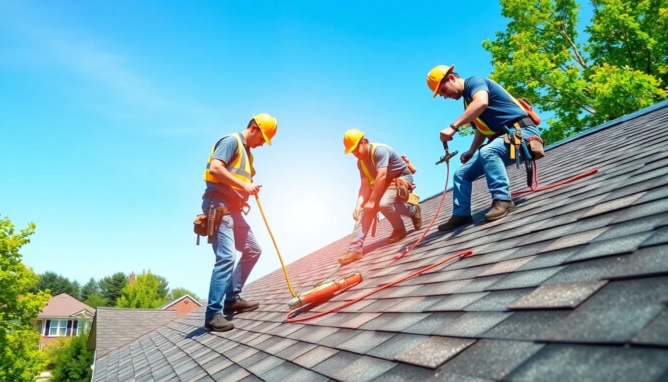 Workers installing roofing shingles in South Jersey, emphasizing quality craftsmanship and teamwork.