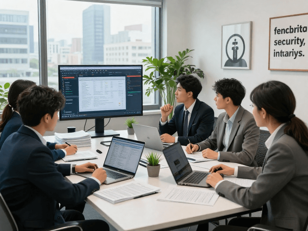 Team collaborating on document fraud detection strategies in a modern office setting.