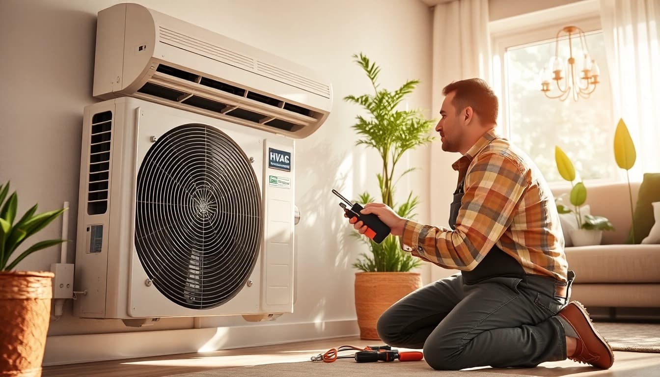 Engaged technician performing Air Conditioning Repair Tampa in a residential home setting.
