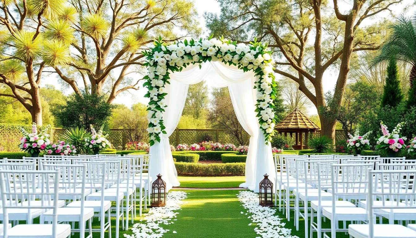 Charming ceremony space at the Best Wedding Venue Jacksonville with floral decorations and seating.