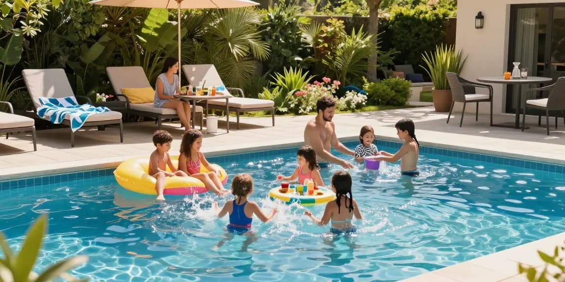 Dolphin Pool Services ensuring families enjoy their backyard pool with sparkling water and lively gatherings.