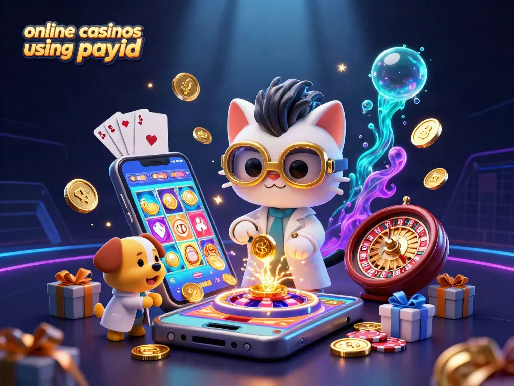Engage with exciting online casinos using payid, featuring vibrant characters and casino elements in a dynamic scene.