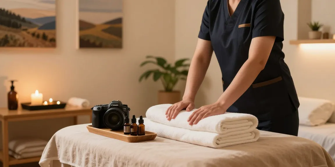 Soothe your senses with 시흥출장마사지 in a cozy wellness environment, featuring a calming massage setup with aromatherapy oils.