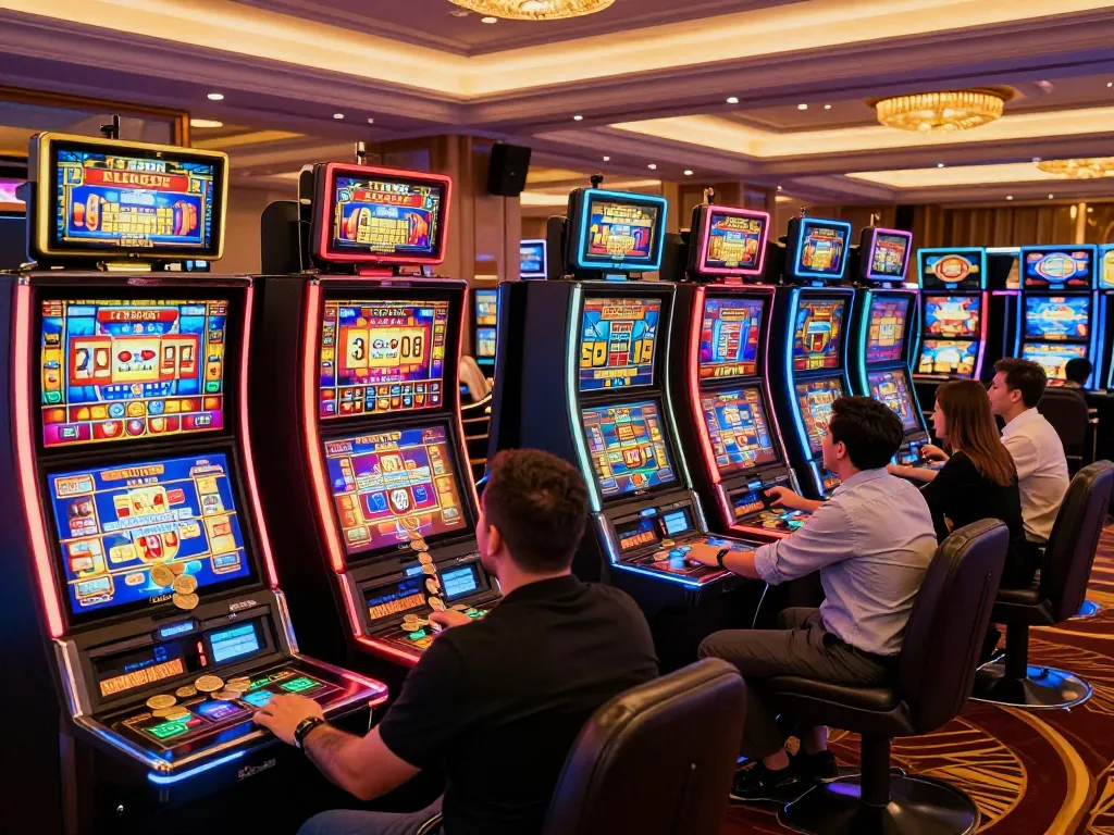 Players enjoying dynamic slot games at FC88 casino, capturing the excitement of winning moments.