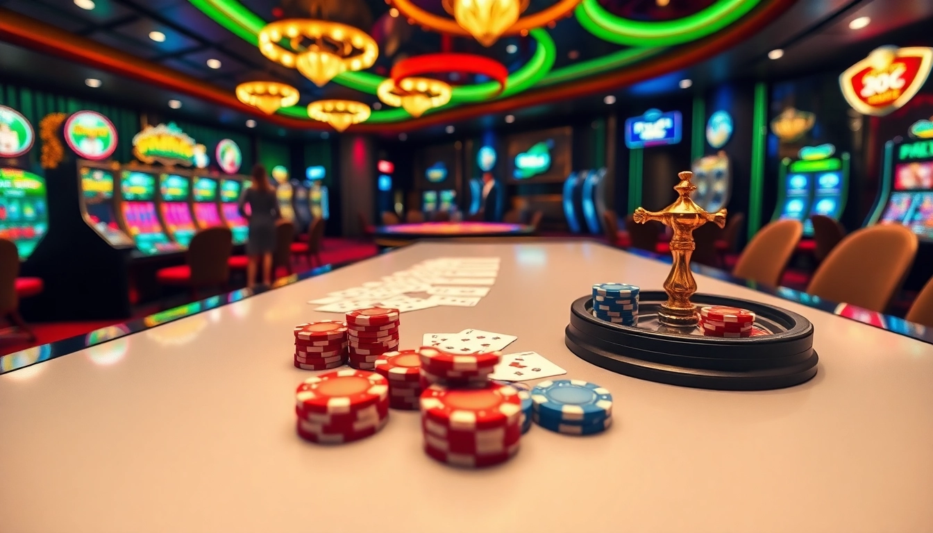 Engage in the excitement of pg88 at a luxurious casino poker table filled with vibrant chips and cards.