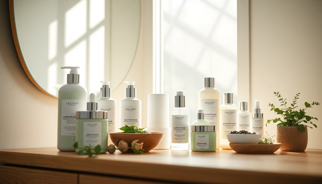 Microbiome friendly skincare products displayed on a serene wooden vanity, emphasizing natural beauty.