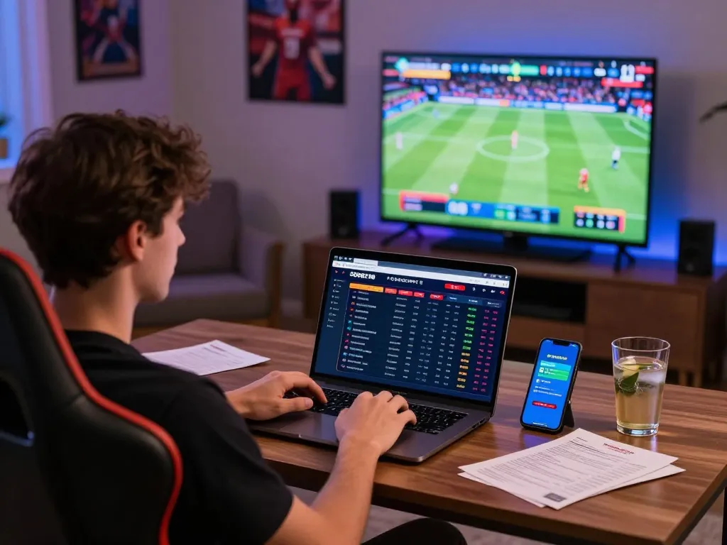SBOBET88 online betting experience in a modern home office with live sports streaming.
