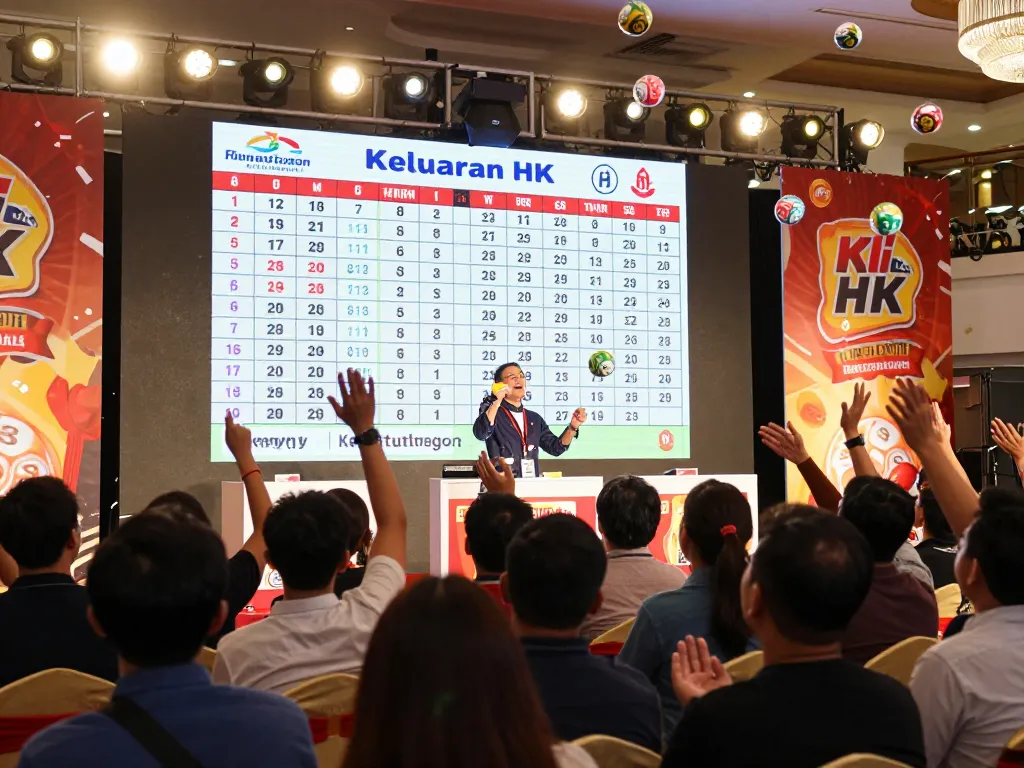 Acara undian lotere Keluaran HK secara langsung dengan bola berwarna-warni dan kerumunan yang bersemangat.