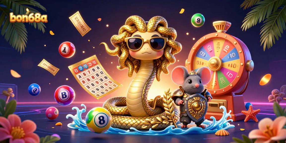 Experience exciting gameplay with bon68a among vibrant lottery elements and casino-themed characters.