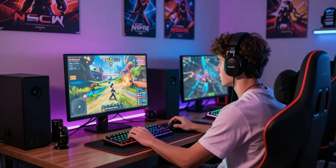 Engaging scene of gamer exploring nsfw games in vibrant gaming room atmosphere.