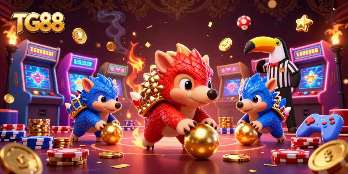 Engage in thrilling gameplay at TG88 while rival pangolins compete in a vibrant casino scene.