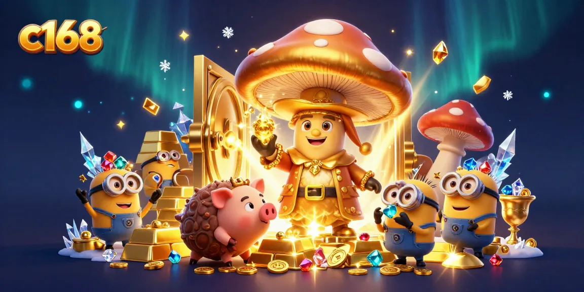 Experience the excitement at c168 with golden treasures, gems, and magic in this lively casino scene.
