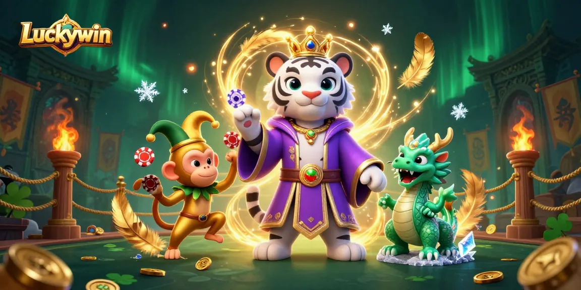 Experience thrilling gaming at Luckywin with a majestic tiger, playful monkey, and jade dragon.