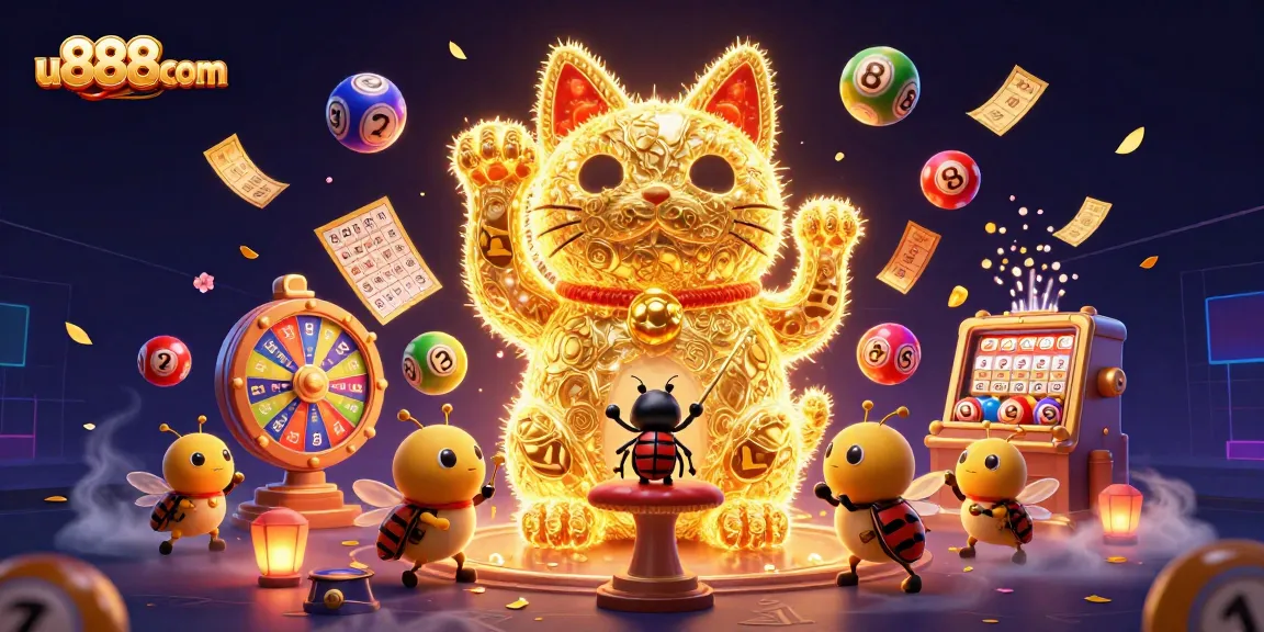 Engage in thrilling gameplay at u888com with vibrant lottery balls and a lucky cat!