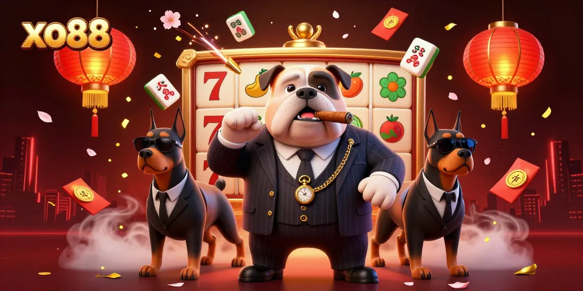 Experience thrilling casino vibes with xo88 featuring a mafia bulldog and dynamic slot games.