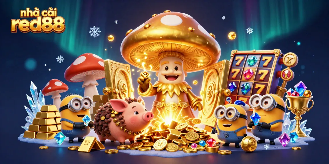 Experience excitement at nhà cái red88 with a magical casino scene showcasing whimsical characters and slot elements.